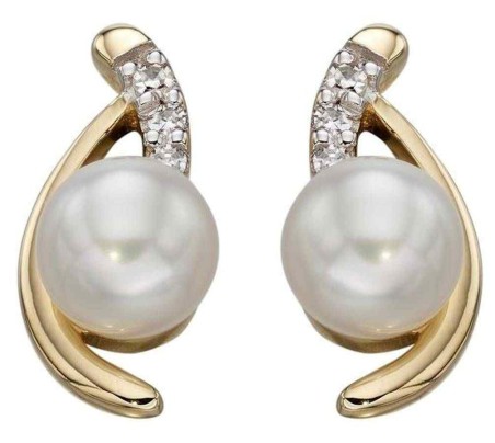 Mon-bijou - D2182 - Boucle d'oreille perle et diamant en Or 375/1000