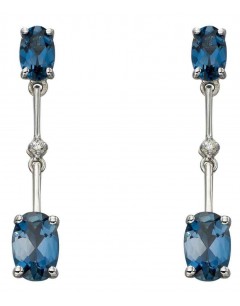 Mon-bijou - D2184 - Boucle d'oreille topaze bleue et diamant en Or blanc 375/1000