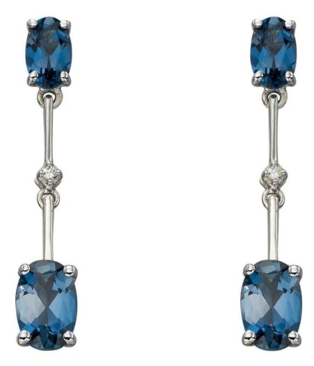 Mon-bijou - D2184 - Boucle d'oreille topaze bleue et diamant en Or 375/1000