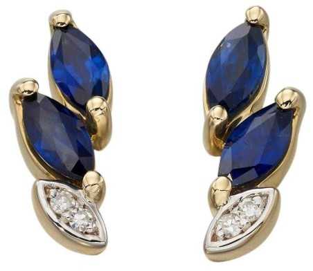 Mon-bijou - D2191 - Boucle d'oreille saphir et diamant en Or 375/1000