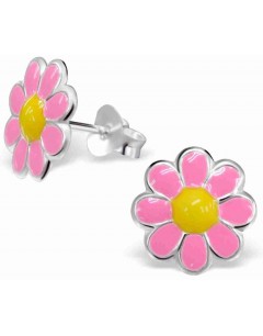 Mon-bijou - H15181 - Boucle d'oreille fleur couleur rose en argent 925/1000