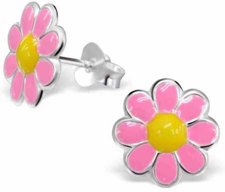 Boucle d'oreille fleur couleur rose en argent 925