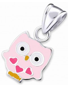 Mon-bijou - H18705 - Collier hibou au 3 petits cœurs en argent 925/1000