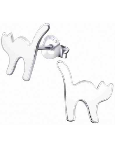 Boucle d'oreille chat blanc en argent 925