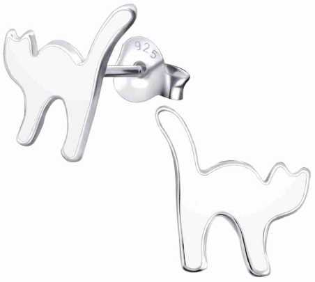 Boucle d'oreille chat blanc en argent 925