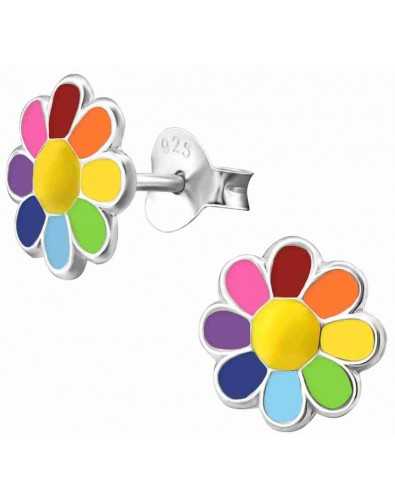 Boucle d'oreille fleur multicolore en argent 925