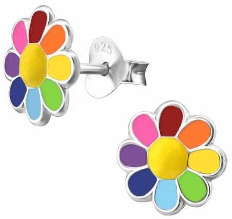 Boucle d'oreille fleur multicolore en argent 925