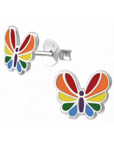 Boucle d'oreille papillon multicolore en argent 925