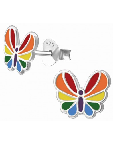 Mon-bijou - H33587 - Boucle d'oreille papillon multicolore en argent 925/1000