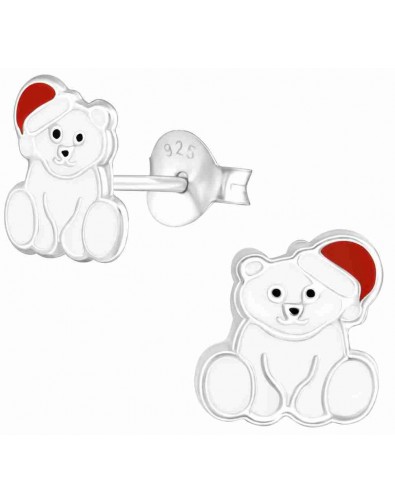 Mon-bijou - H36568 - Boucle d'oreille ours polaire en argent 925/1000