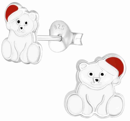 Mon-bijou - H36568 - Boucle d'oreille ours polaire en argent 925/1000
