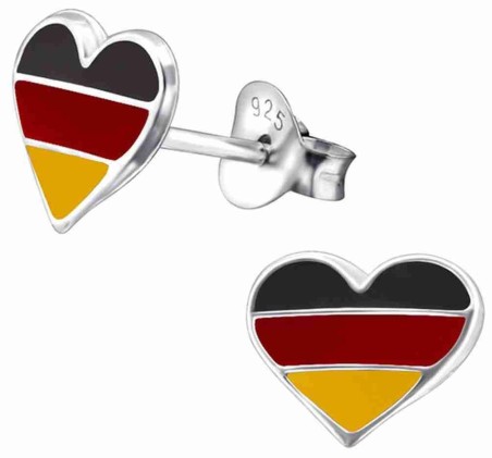 Mon-bijou - H13275 - Boucle d'oreille cœur aux couleurs de l'Allemagne en argent 925/1000