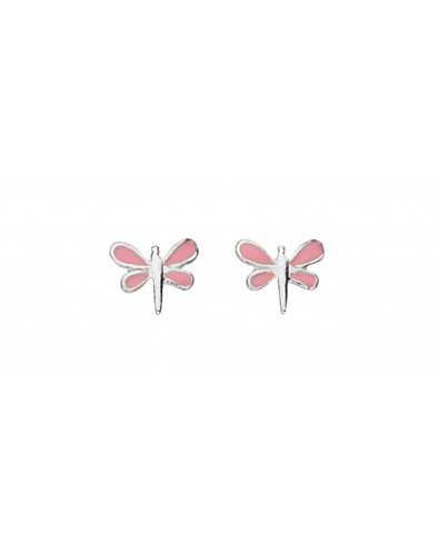 Boucle d'oreille Libellule rose en argent 925