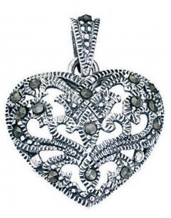 Collier coeur marcassite en argent 925/1000