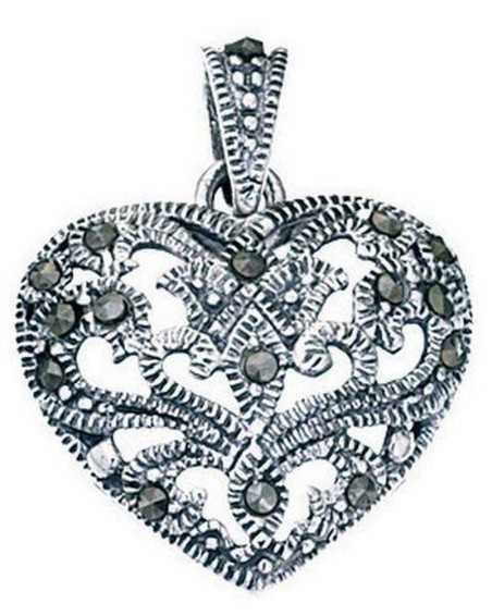 Collier coeur marcassite en argent 925