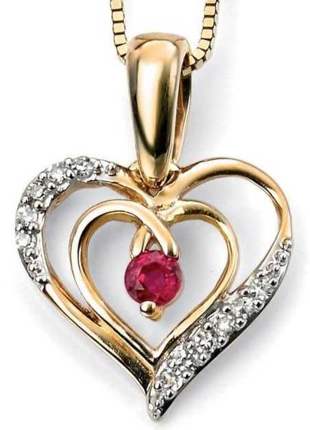 Collier coeur rubis et diamant en Or 375/1000 carats