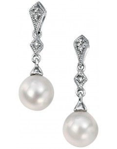 Boucle d'oreille perle et diamant en Or blanc 375/1000