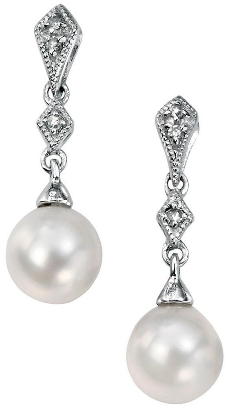Boucle d'oreille perle et diamant en Or blanc 375/1000