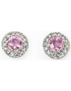 Boucle d'oreille diamant et saphir rose en or blanc 375/1000