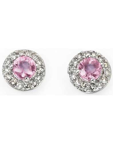 Boucle d'oreille diamant et saphir rose en or blanc 375