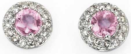 Boucle d'oreille diamant et saphir rose en or blanc 375/1000