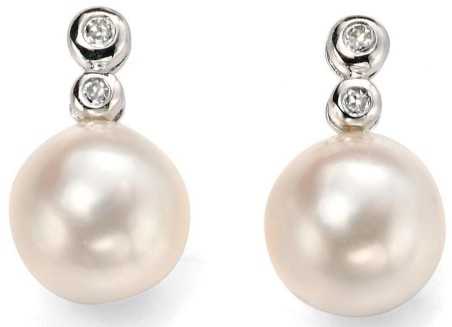 Boucle d'oreille perle et diamant en Or blanc 375