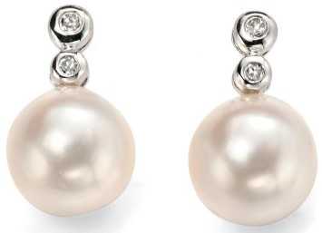 Boucle d'oreille perle et diamant en Or blanc 375