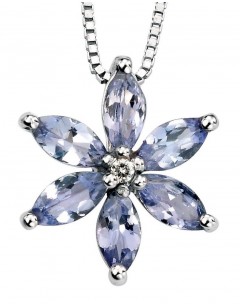 Collier fleur tanzanite et diamant en Or 375/1000