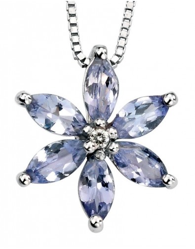 Collier fleur tanzanite et diamant en Or 375/1000