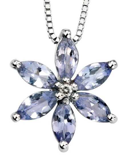 Collier fleur tanzanite et diamant en Or 375/1000