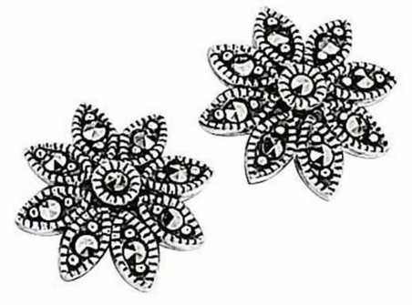 Boucle d'oreille fleur marcassite en argent 925