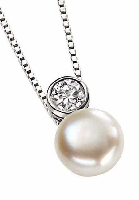 Collier perle et zirconium en argent 925