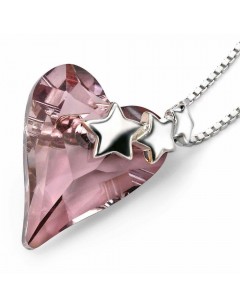 Collier coeur cristal étoiles en argent 925/1000