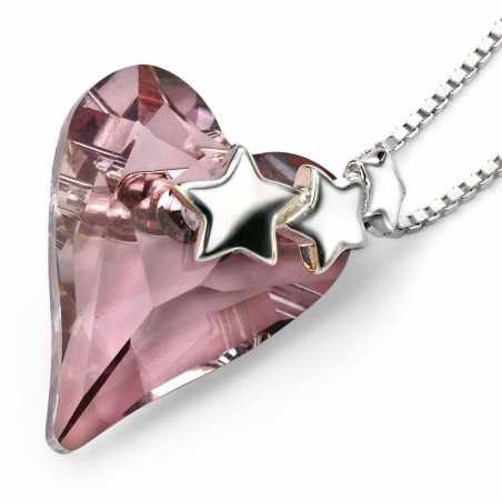 Collier coeur cristal de Swarovski® étoiles en argent 925