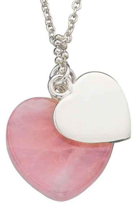 Mon-bijou - D3846 - Collier chic coeurs et rose quartz en argent 925/1000