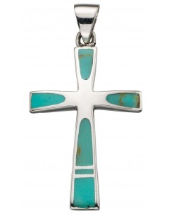 Mon-bijou - D4274t - Collier chic turquoise croix en argent 925/1000