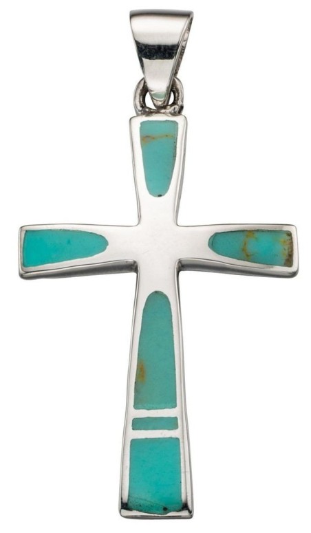 Mon-bijou - D4274t - Collier chic turquoise croix en argent 925/1000