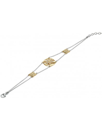 Mon-bijou - D4535 - Bracelet fleur plaqué Or et zirconium en argent 925/1000