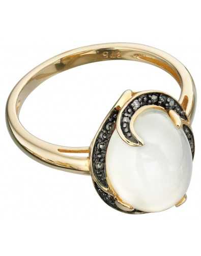 Bague pierre de lune et diamant en or 375