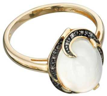 Bague pierre de lune et diamant en or 375