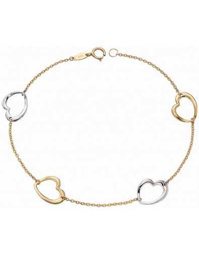 Bracelet coeurs en Or blanc et jaune 375