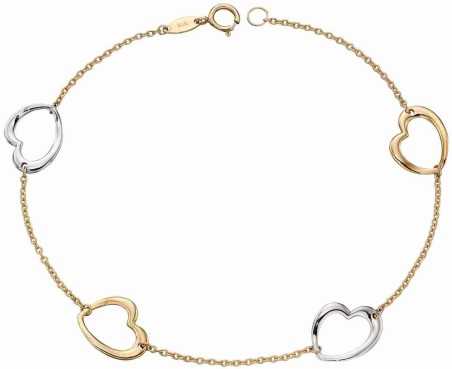 Mon-bijou - D455 - Bracelet coeurs en Or blanc et jaune 375/10