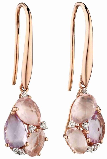 Mon-bijou - D2276 - Boucle d'oreille rose de France et quartz rose en Or 375/1000