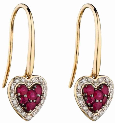 Mon-bijou - D2284 - Boucle d'oreille coeur rubis et diamant en Or 375/1000