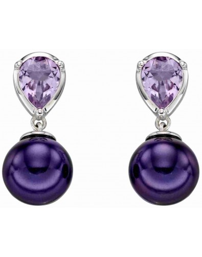 Mon-bijou - D2291 - Boucle d'oreille perle violet et améthyste en Or blanc 375/1000