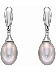 Mon-bijou - D2309 - Boucle d'oreille perle et diamant en Or blanc 375/1000