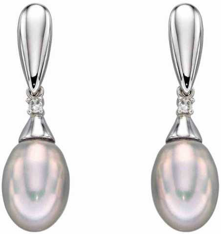 Mon-bijou - D2309 - Boucle d'oreille perle et diamant en Or blanc 375/1000