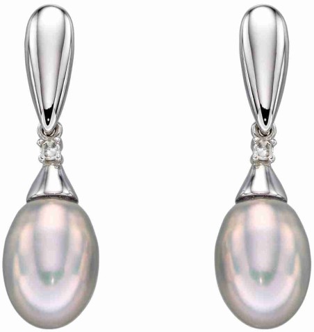 Mon-bijou - D2309 - Boucle d'oreille perle et diamant en Or blanc 375/1000