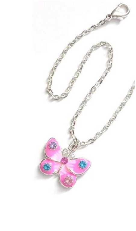 Mon-bijou - D1973-rose - Collier papillon argenté