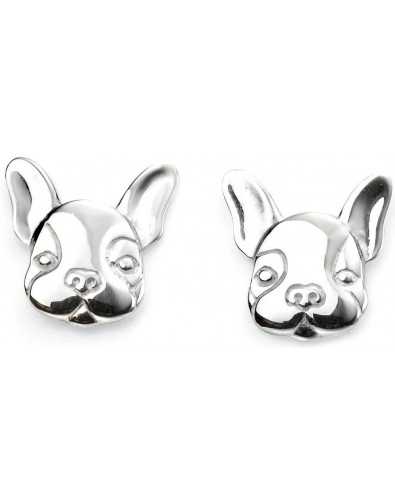 Boucle d'oreille bouledogue français en argent 925